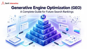 Generative engine optimization illustration with AI citations and structured data.