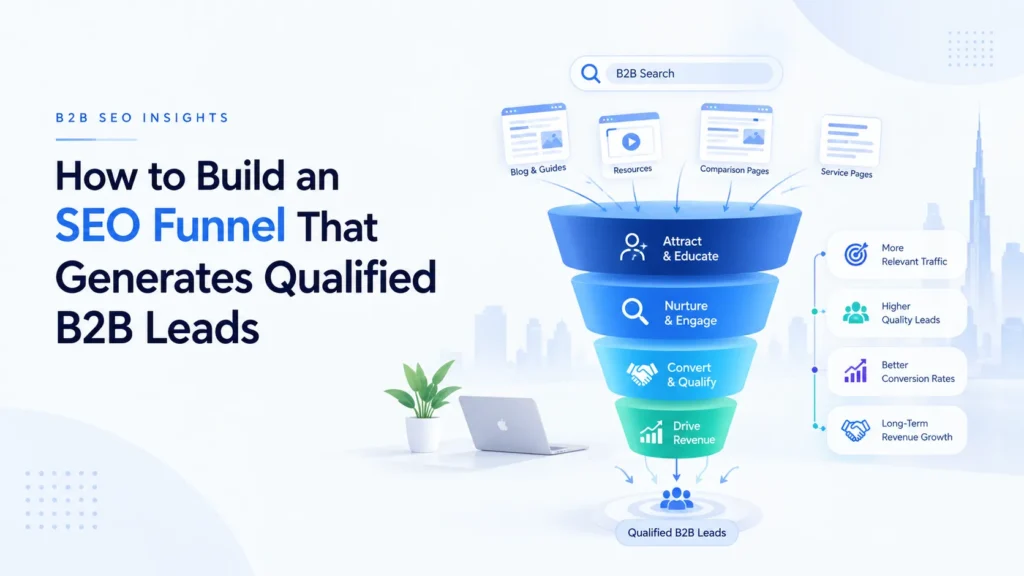 B2B SEO funnel showing how content attracts and converts qualified leads