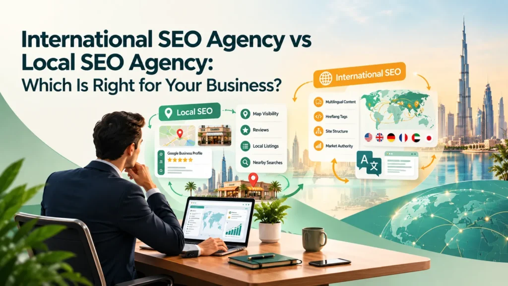 Local SEO agency and international SEO comparison for Dubai businesses