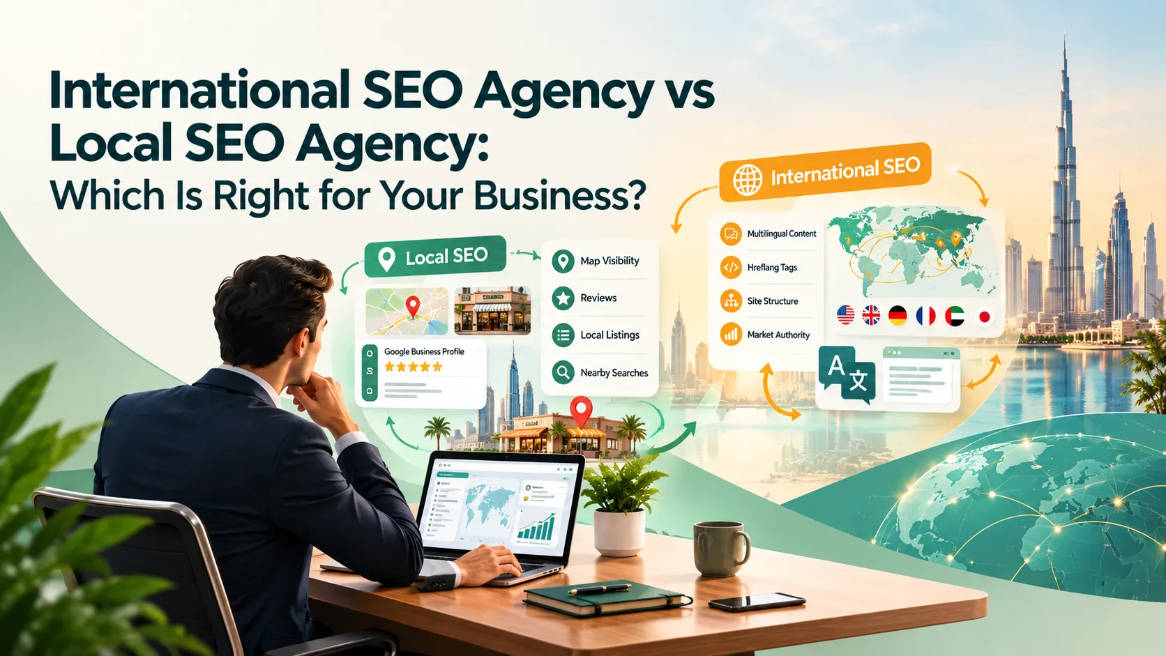 Local SEO agency and international SEO comparison for Dubai businesses